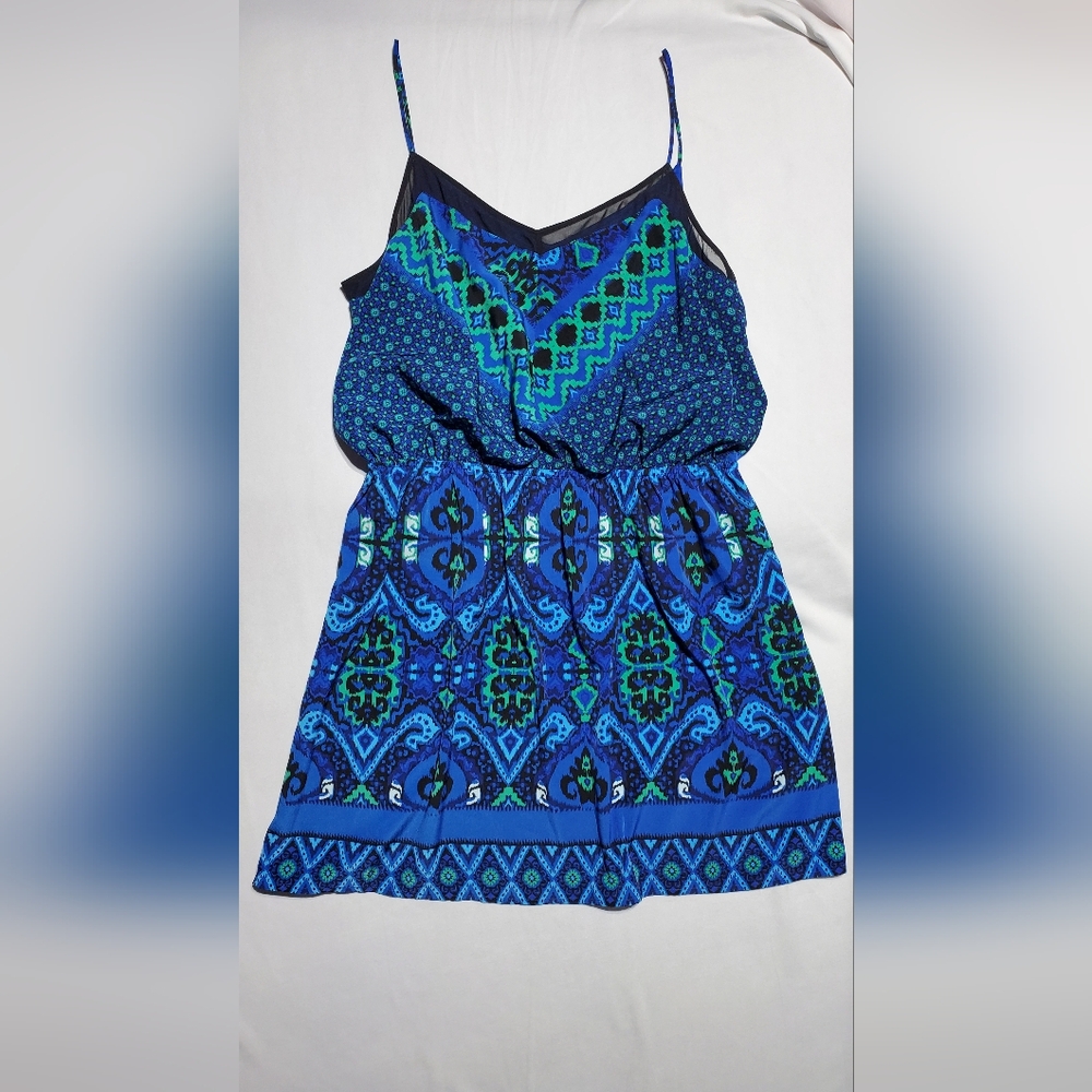 Express XL Dress Blue Green Grometric Design